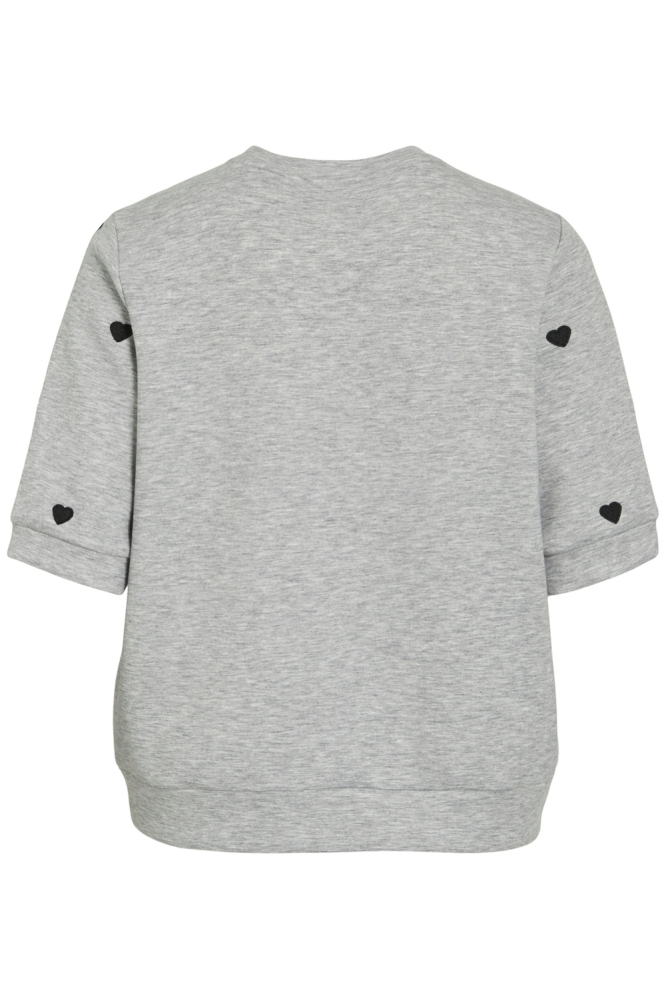 VISIF S/S EMBR HEART SWEAT / T 14113196 LIGHT GREY MELANGE/BLACK HEART EMBROIDER